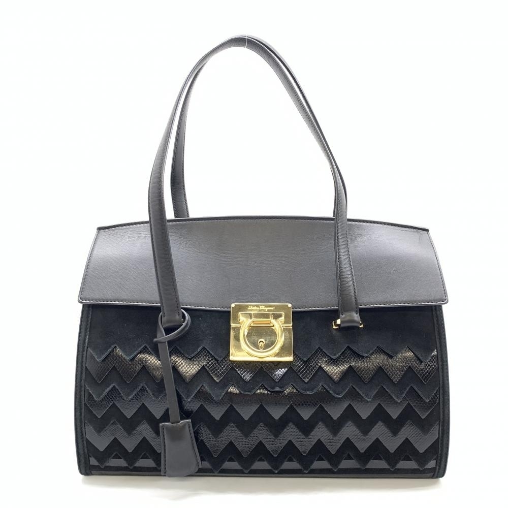 Salvatore Ferragamo Handbag Suede Leather Black